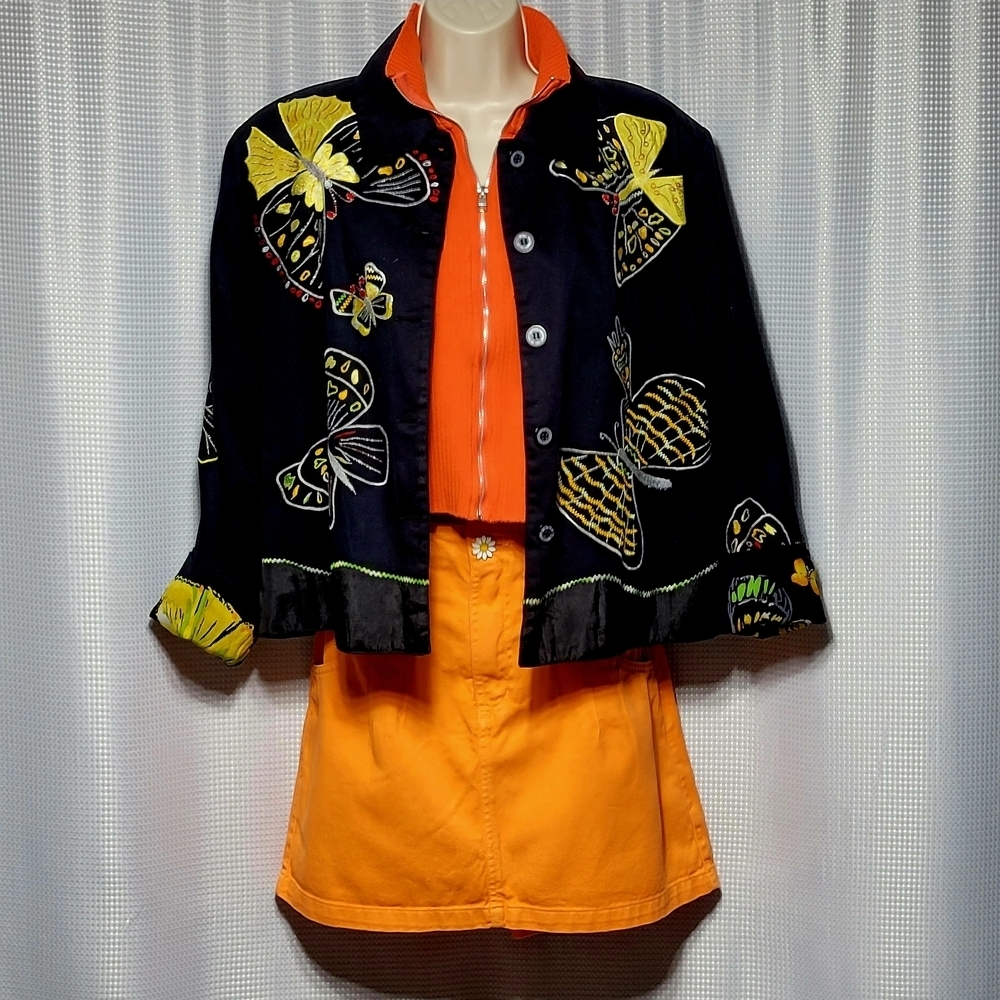 90s VTG Nouveau Monde by Kaktus Whimsy Butterfly Cotton Jacket Women's (L**)